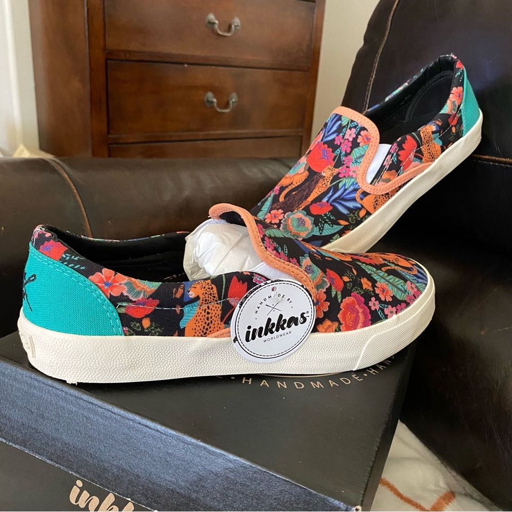 inkkas Floral Slip-On Loafers in Black, Teal, Orange, Red